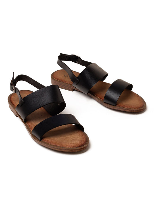 סנדלי פסי שמש - סנדלים שטוחים עם רצועות פס רחבות של אדיס לנשים - Adiss