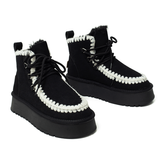 תפירה חורפית - מגפונים פרווה פלטפורמה עם שרוכים ותיפורים עבים לנשים של אדיס מק"ט 0834 - Adiss