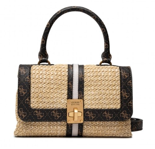 גס תיק צד קש בהיר לוגו זהב - צבע קש בז' בהיר GUESS Kasinta Raffia Top-Handle FLAP - Adiss