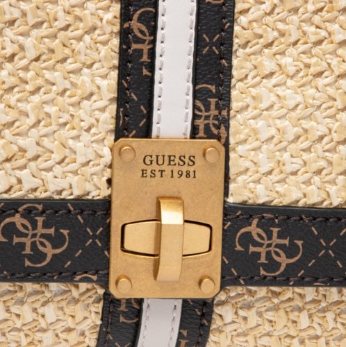 גס תיק צד קש בהיר לוגו זהב - צבע קש בז' בהיר GUESS Kasinta Raffia Top-Handle FLAP - Adiss