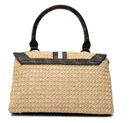 גס תיק צד קש בהיר לוגו זהב - צבע קש בז' בהיר GUESS Kasinta Raffia Top-Handle FLAP - Adiss