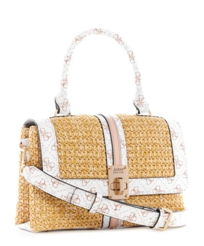 גס תיק צד קש משולב עם לבן GUESS Kasinta Raffia Top-Handle Satchel - Adiss