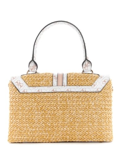 גס תיק צד קש משולב עם לבן GUESS Kasinta Raffia Top-Handle Satchel - Adiss