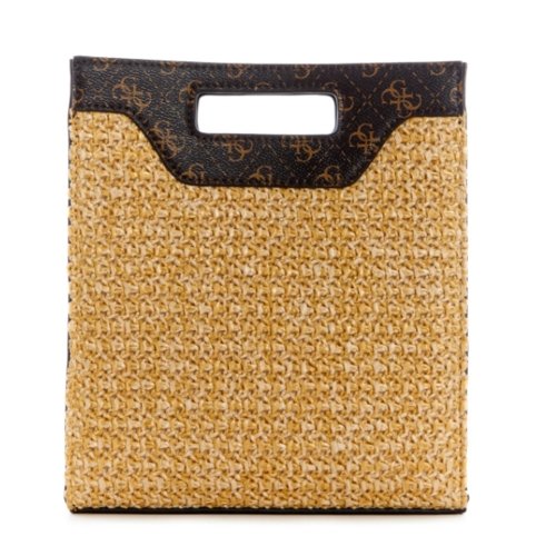 גס תיק יד כתף קש משולב עם שחור GUESS Kasinta Raffia Mini Cutout Tote - Adiss