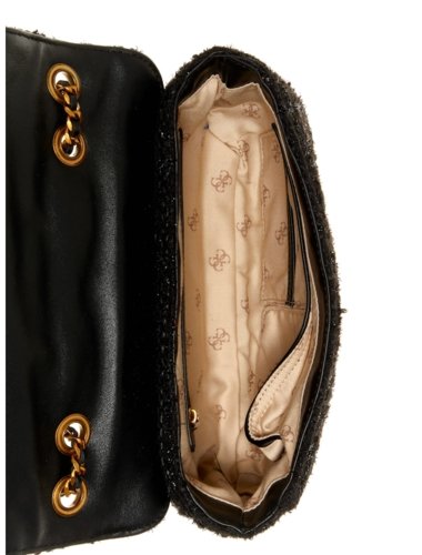 גס תיק כתף צד בצע שחור מנצנץ GUESS Cessily Tweed Convertible Crossbody - Adiss