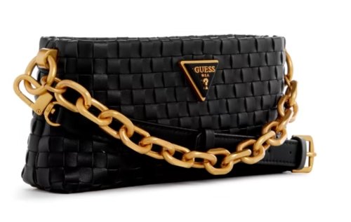 גס תיק כתף צד מיני קרוסבודי שחור GUESS Lisbet Woven Mini Zip-Top Crossbody - Adiss