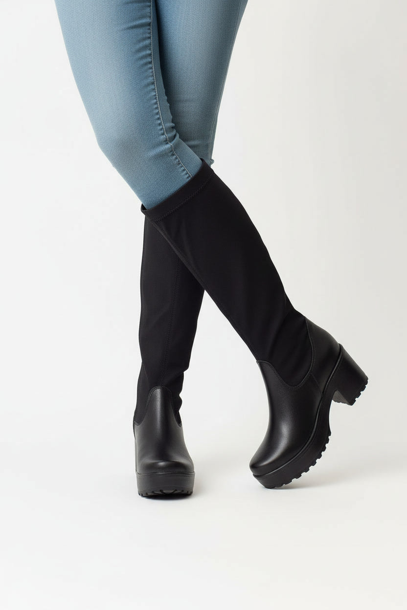 ברלין- מגפי נשים מעור עם לייקרה וסוליה פלטפורמה מק"ט 486