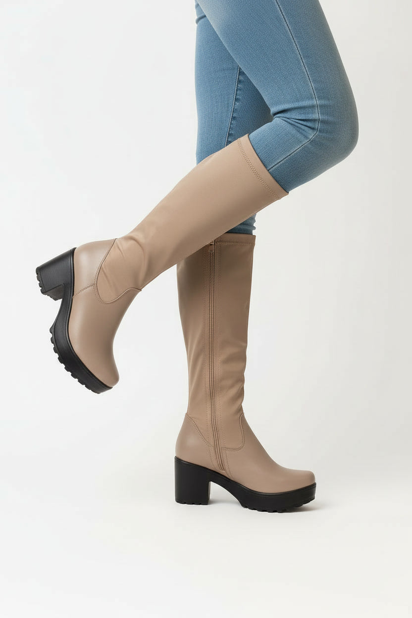 ברלין- מגפי נשים מעור עם לייקרה וסוליה פלטפורמה מק"ט 486