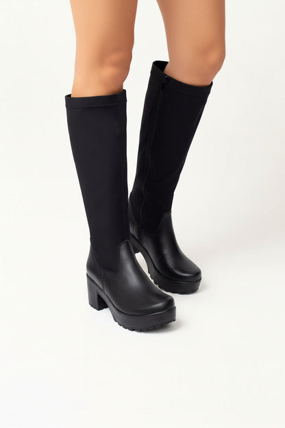 ברלין- מגפי נשים מעור עם לייקרה וסוליה פלטפורמה מק"ט 486