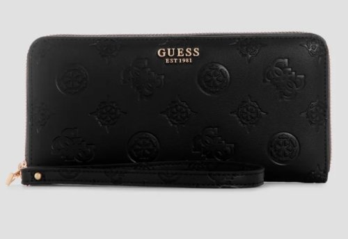 ארנק גס בצבע שחור בשילוב הדפס לוגו החברה GUESS LAUREL LARGE ZIP AROUND - Adiss