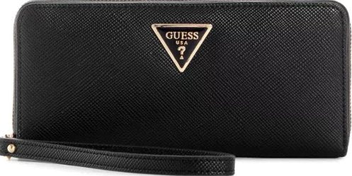 ארנק גס בצבע שחור דמוי עור חלק קלאסי עם רוכסן גדול סביב הארנק GUESS LAUREL Large Zip-Around Wallet - Adiss